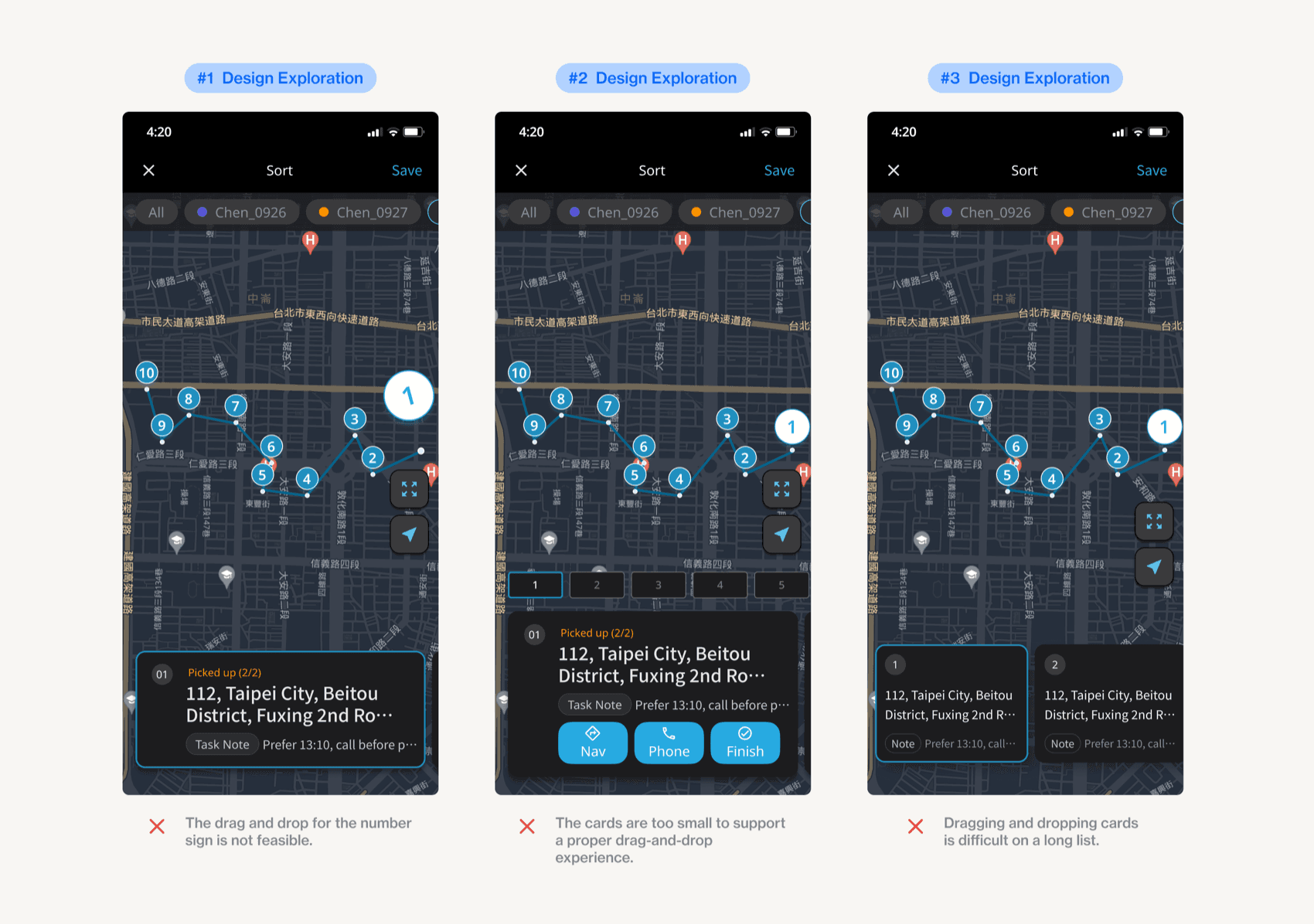 Design explorations for the sorting interaction
