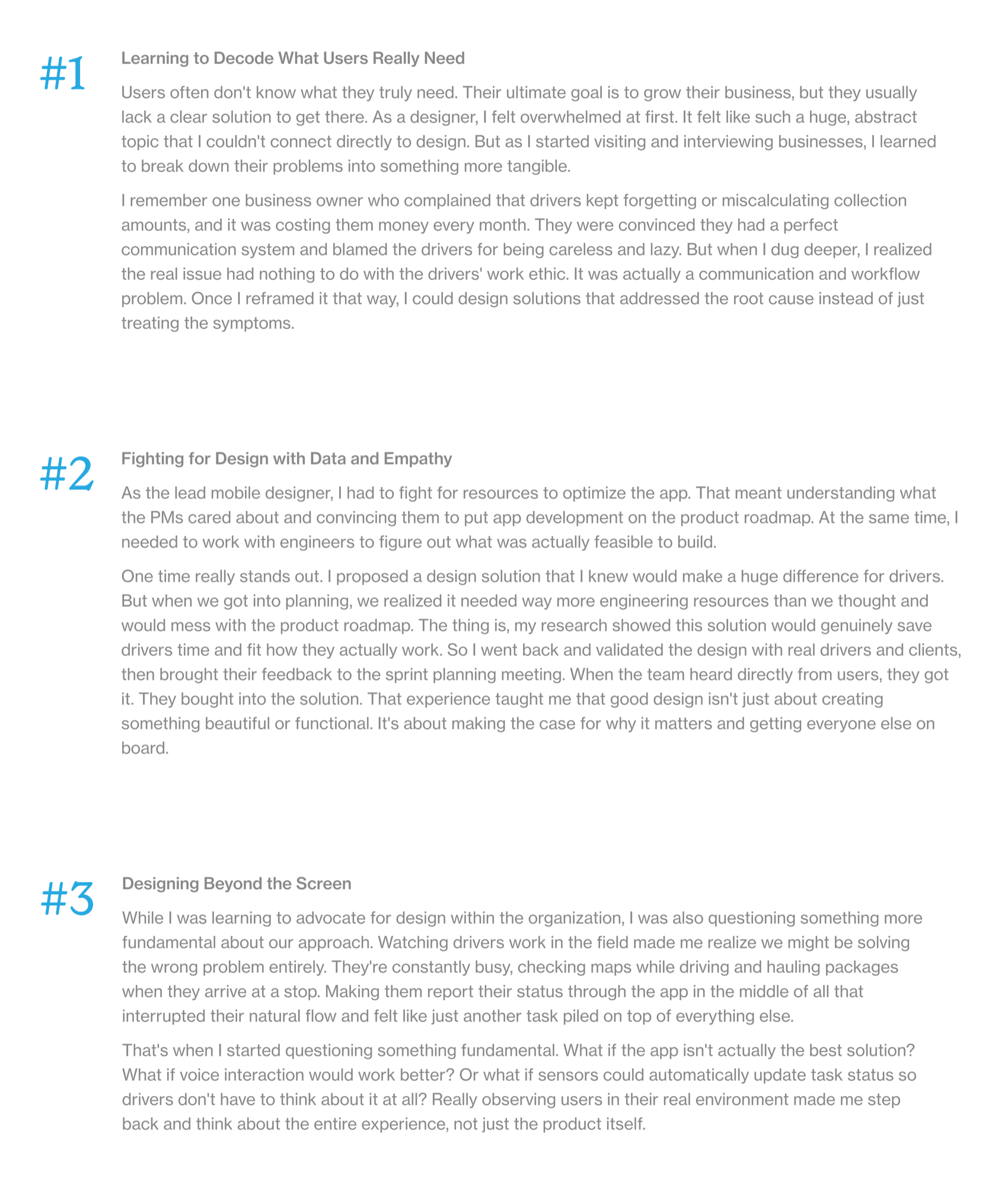 Reflection on what client visits revealed about working with customers